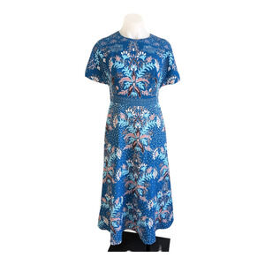 Peter Pilotto Size 8 Waffle Shift Dress Blue Floral Hourglass Short Sleeves
